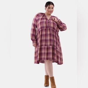 NWT Plus size Plaid Long Sleeve Peasant Dress